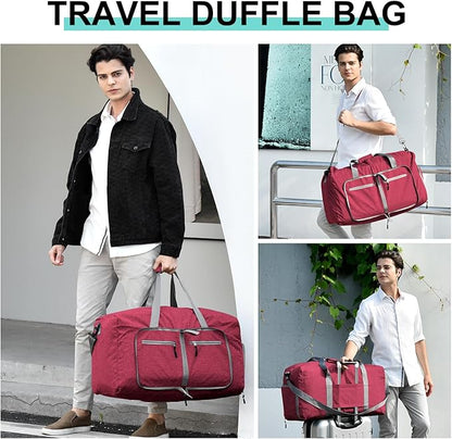 Dimayar 85L Travel Duffle Bag for Men Women - Foldable Duffel Bag with Shoes Compartment - Overnight Bags Waterproof & Tear Resistant(Red)