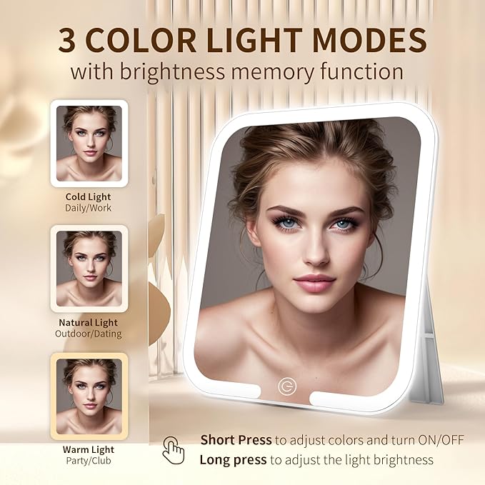 Makeup Bag with Magnetic Detachable Lighted Mirror 360° Swivel Angle, Travel Makeup Bag with Lights Portable Makeup Case Organizer with Mirror, Partition Cosmetic Bag Tools Accessories Train Case Gift