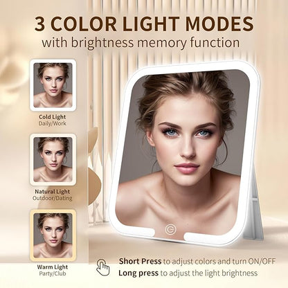 Makeup Bag with Magnetic Detachable Lighted Mirror 360° Swivel Angle, Travel Makeup Bag with Lights Portable Makeup Case Organizer with Mirror, Partition Cosmetic Bag Tools Accessories Train Case Gift