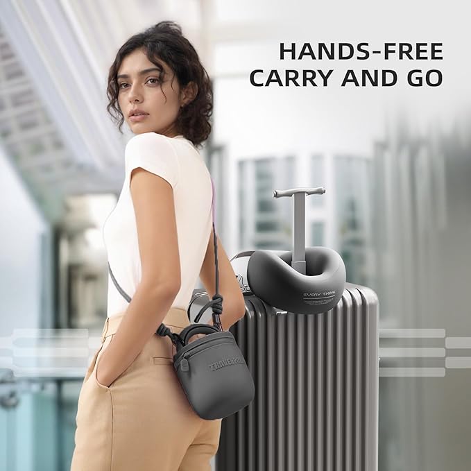 Travel Pillow - Memory Foam Neck Pillow Airplane, Neck Travel Airplane Pillow for Long Flight, Portable Travel Essentials, 360º Ergonomic Support, Machine Washable (Black)