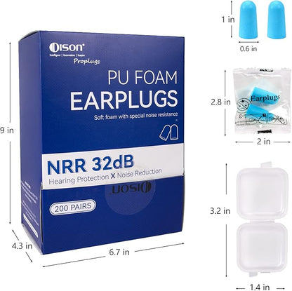 200Pairs Foam Earplugs, 32dB Disposable Noise Reduction Ear Plugs, Hearing Protection Bulk Ear Plugs for Shooting Range, Work, Travel,Concert