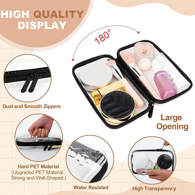 3PCS Clear Hard Shell Zipper Case,Toy Organizers and Storage Box,Clear Toiletry Cosmetic Case,Travel Makeup Bags, Diaper Bag Organizer,Pencil Case,Stackable Portable Transparent Zipper Pouches Black-S