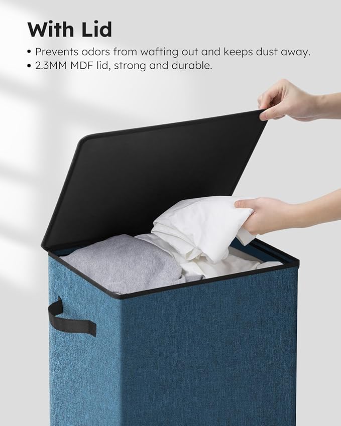 SOLEDI Laundry Hamper with Lid 100L Large & Tall Collapsible Laundry Baskets, Clothes Hamper with Bag Removable Easy to Carry, Dirty Hampers for Bedroom, Bathroom, Dorm, College, Blue