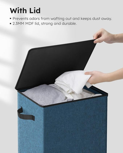 SOLEDI Laundry Hamper with Lid 100L Large & Tall Collapsible Laundry Baskets, Clothes Hamper with Bag Removable Easy to Carry, Dirty Hampers for Bedroom, Bathroom, Dorm, College, Blue