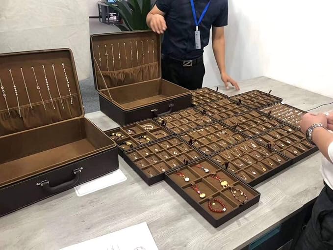 Jewelry Trays stacks Carriable with Handle Zipper Box Organizer Faux-Leather Accessory Case Storage(L6 Layers)