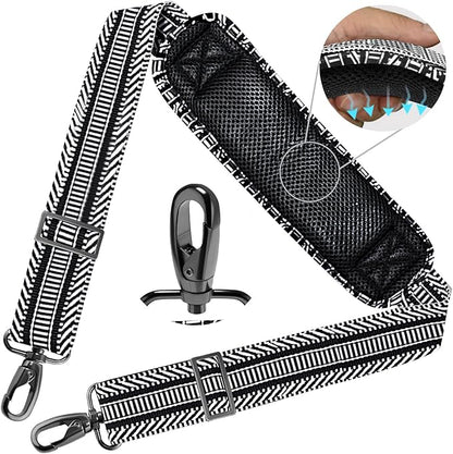 Shoulder Strap 78" Universal Handbag Strap with Ultra-thick Fixed Padded and Dual Balanced Adjustable Buckles Shoulder Crossbody Strap for Briefcase Messenger Bag Laptop bag Luggage，BK&White Jacquard