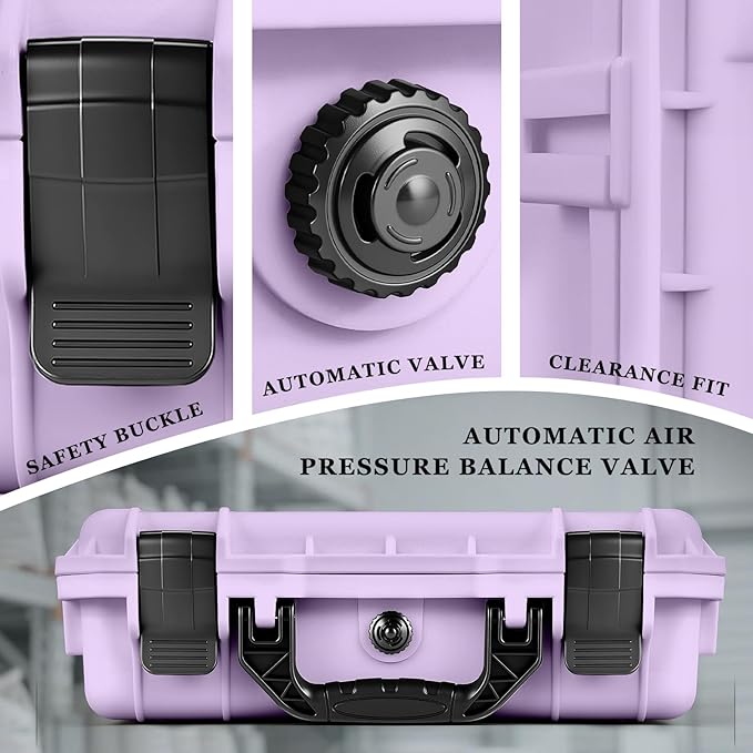 1 Pcs 14.3 x 11.4 x 4.5 Inch Waterproof Hard Case with DIY Customizable Foam Insert Portable Protective Case with Knife for Camera Drones Equipments Tools Test Instruments (Purple)