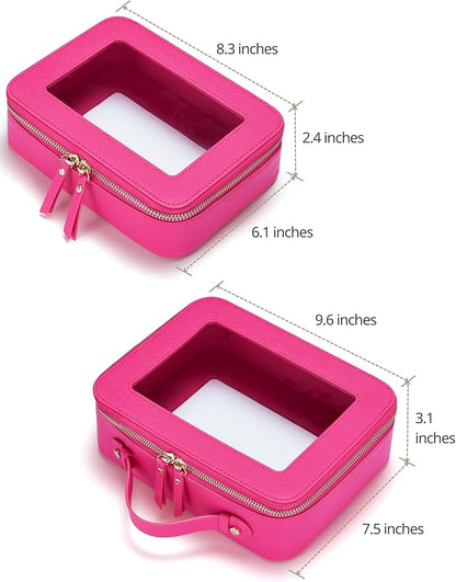 Popvibe Clear Makeup Bag Travel Cosmetic Case Transparent Toiletry Bag with Zipper, Portable Make Up Organizer Traveling Compact Car Bag for Essentials
