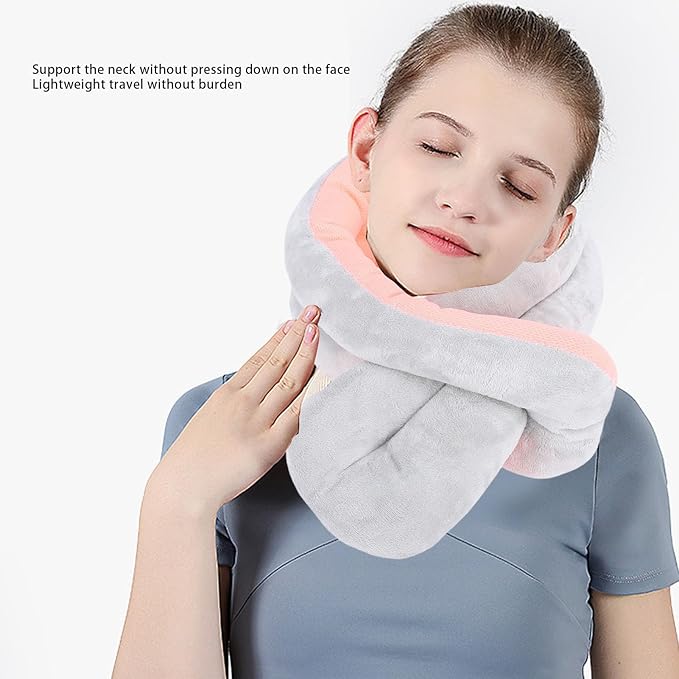 Aramox Twist Memory Foam Travel Pillow, Ergonomic Airplane Headrest Travel Neck Pillow for Traveling Suitable for Airplanes, Offices and Cars (Pink Grey)