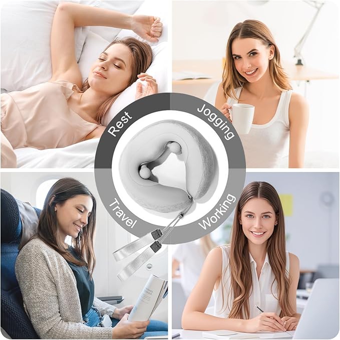 Neck Massager for Pain Relief Deep Tissue, Travel Pillow with Heat and Kneading,Neck Support Pillow for Airplane Sleeping Traveling Office & Home,Thoughtful Gifts for Women and Men(Off-White)