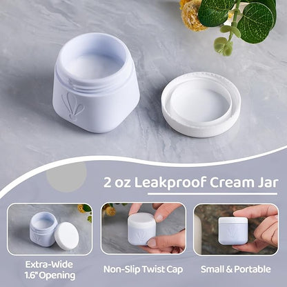 INSFIT 8 Pack Silicone Travel Bottles & Cream Jars with Toiletry Bag, 3oz Leakproof Containers & 2oz Jars with Waterproof Labels, BPA-Free Squeezable Toiletries Set for Shampoo, Lotion, Cosmetics