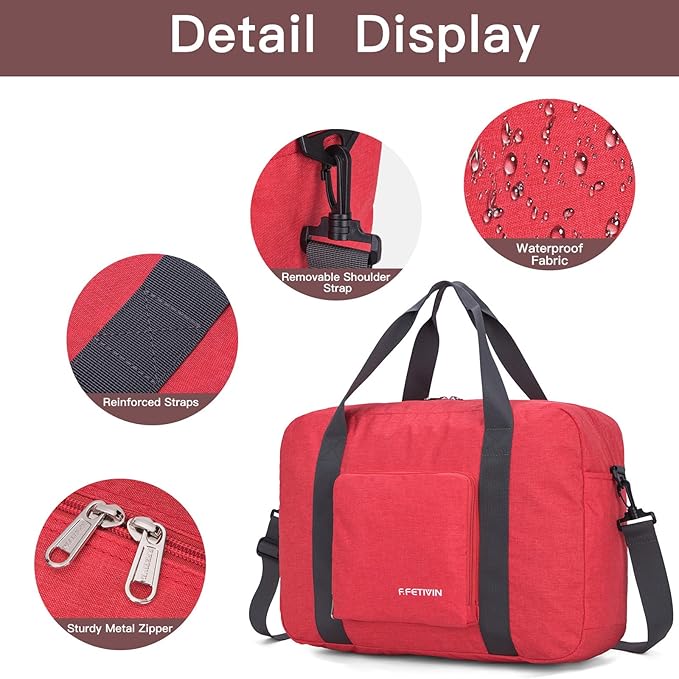 For Spirit Airlines Personal Item Bag 17.7x12.6x6.3 Foldable Travel Duffel Bag Underseat Carry-on Luggage for Women and men 25L(Orangered)