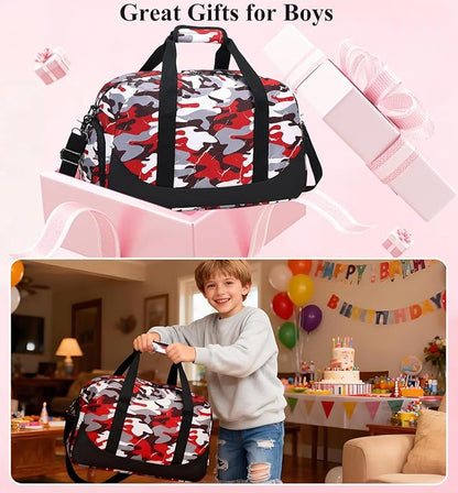 DSIUE Boys Duffle Bag Sports Gym Bag Overnight Weekender Travel Duffel Bag With Shoe Compartment (Camo Red)