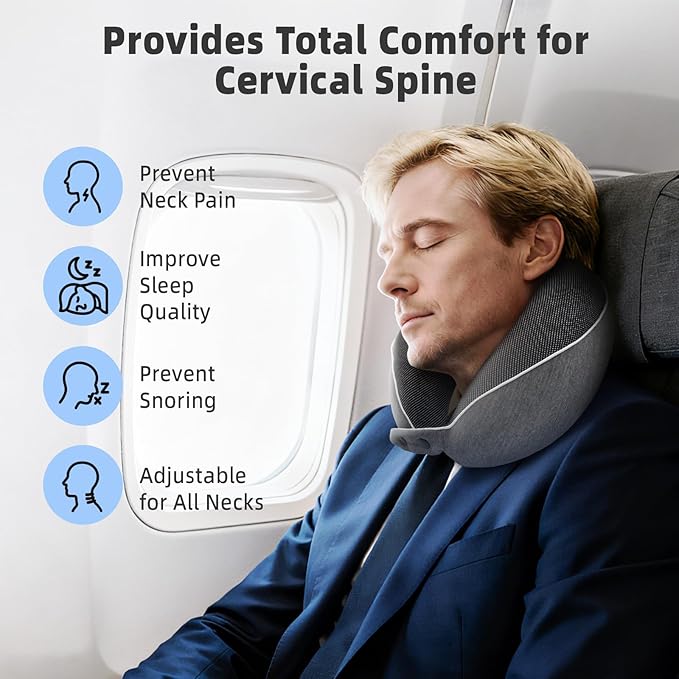 Memory Foam Travel Pillow,U-Shaped Neck Pillow for Sleeping Airplane and Car, with Portable Storage Case, Soft & Breathable, Provides Head & Neck Support