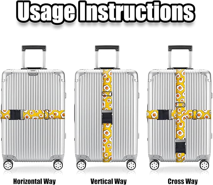 Nuxovilar Luggage Straps of 2 Set Fried Eggs Pattern, 1.96x90.5 inches - Luggage Straps for Suitcases, Perfect for Food Lovers, Short Trips, Daily Travel