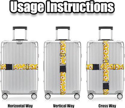 Nuxovilar Luggage Straps of 2 Set Fried Eggs Pattern, 1.96x90.5 inches - Luggage Straps for Suitcases, Perfect for Food Lovers, Short Trips, Daily Travel