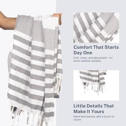 Cotton Turkish Beach Towel with Towels Oversized 36"x72" Pool Absorbent Extra Large Quick Dry Sand Travel Towel (Mélange Drift, 2 Pack)