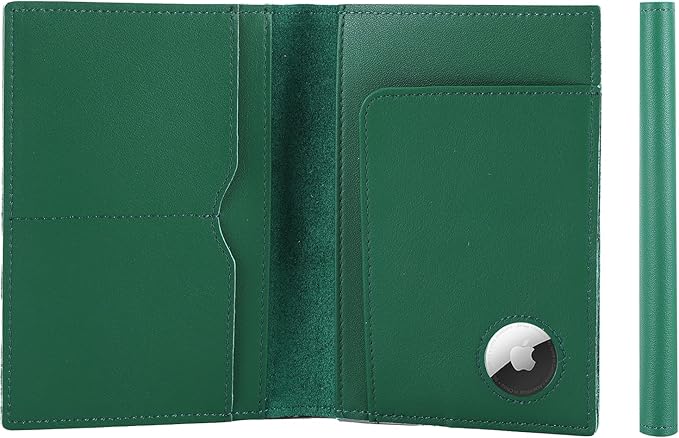 STAR VISTA Albatross Leather Travel Passport Holder, Minimalist Design, Calfskin Leather Case for Women and Men - Slim Passport Wallet, Bifold, RFID Blocking, with AirTag Holder, Green