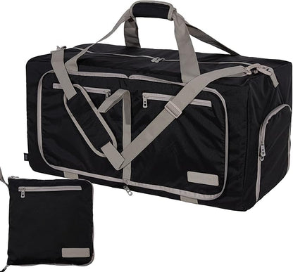 LEGEND 80L Foldable Duffle Bag for Travel - Packable Duffle Bags w/Shoe Compartment - Tear Resistant Collapsible Duffel Bags for Traveling - Lightweight Folding Duffel Bag for Men & Women -Black