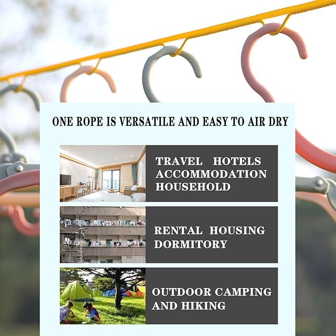 Travel Clothesline, 26 Feet Portable Clothesline,Clothes Line Outdoors,Travel Hotel Camping 、Cruise Ship、 Backyard 、Outdoor/Indoor,Fv Clothesline,with Windproof Hanging Hole(1 Piece)