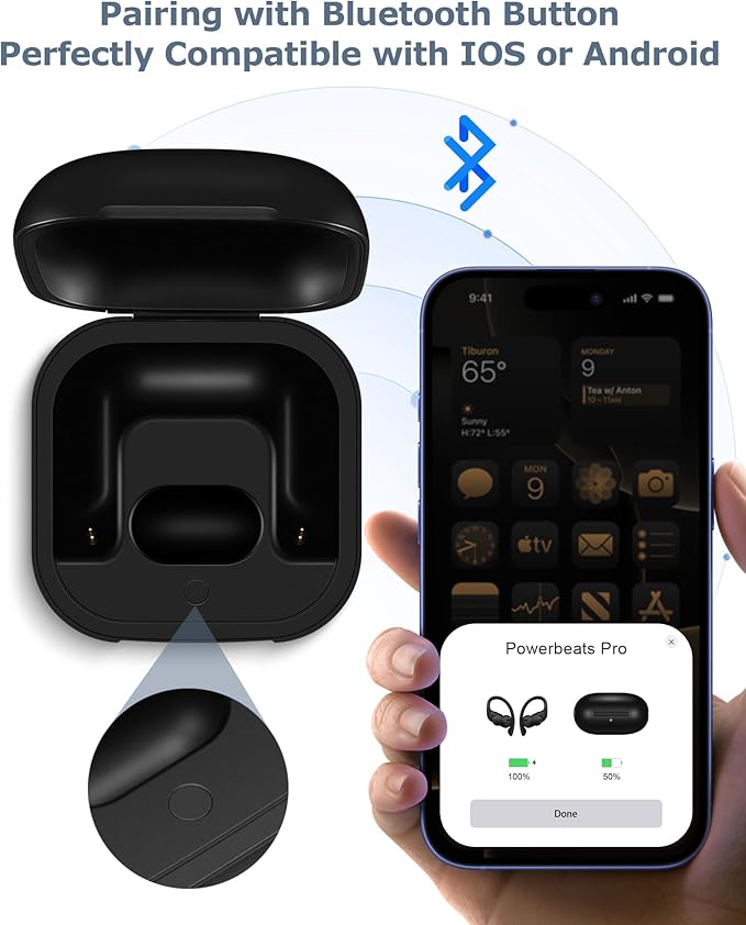 Charging Case Replacement Compatible with Powerbeats Pro - 700mAh Battery Portable Earbuds Charger Case with Bluetooth Pairing Black