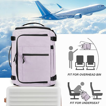 Carry On Travel Backpack Flight Approved Laptop Backpack Business Work Backpack for Women Men Large Capacity Casual Daypack with Wet/Dry Separation Pockets, Purple