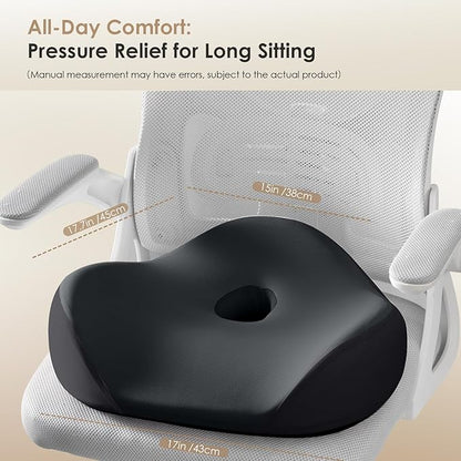 FLORICH Seat Cushion, Memory Foam Seat Cushion for Car Office Chair, Ergonomic Office Seat Chair Cushion for Sciatica Pain Relief, Larger Seat Cushion for for Long Sitting Office Workers - Black