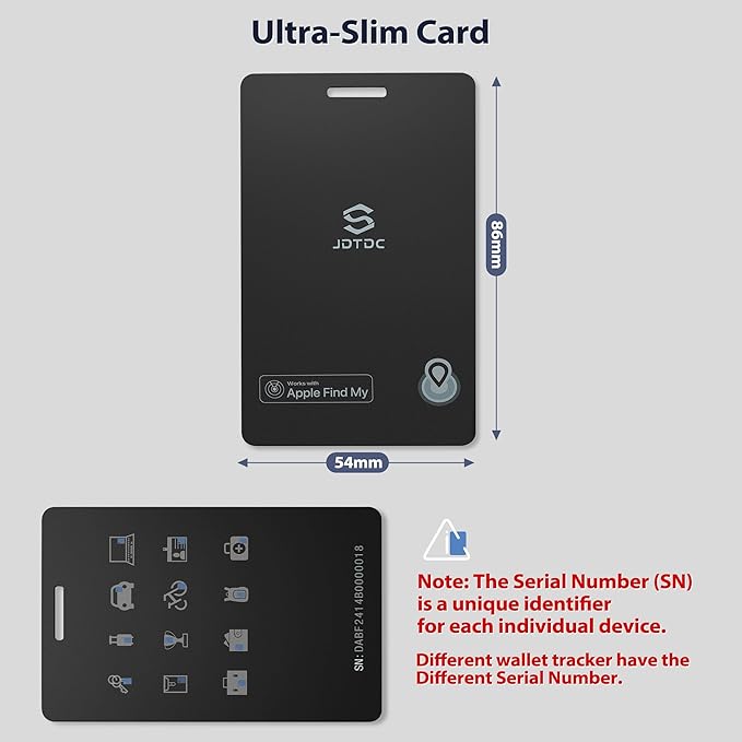 JSL JDTDC Wallet-Tracker-Card [Apple MFi Certified], Bluetooth-Tracker-Smart-Card Works with Apple Find My (iOS Only), Tracking-Card for Wallet/Luggage/Passport, IP68 Waterproof, 2 Pack