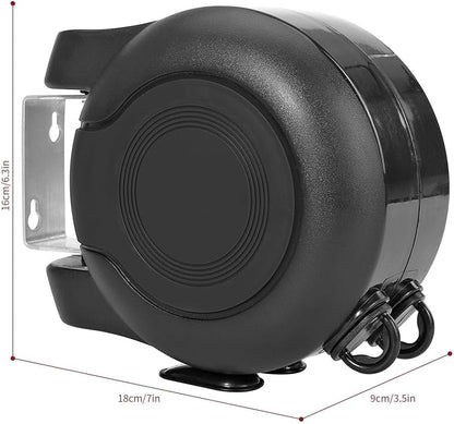 Retractable Clothesline 2x49 Feet Outdoor Indoor, Dual Heavy Duty Clotheslines for Laundry Drying, Wall-Mounted Portable Easy Installation Washing Lines Rope (Black-98FT)