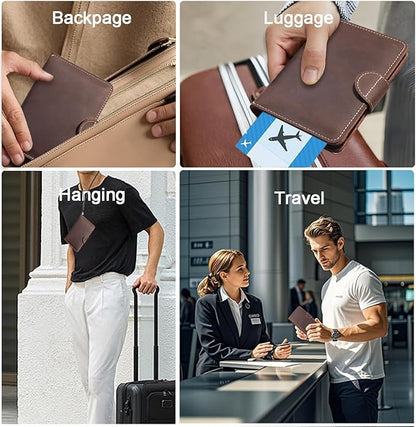 RFID Passport Holder for Travel with Airtag Slot(Hidden) - Genuine Leather Passport Wallet for 2 Passports, Large Capacity Passport Cover for Men & Women, Family & Couples, Christmas Gift