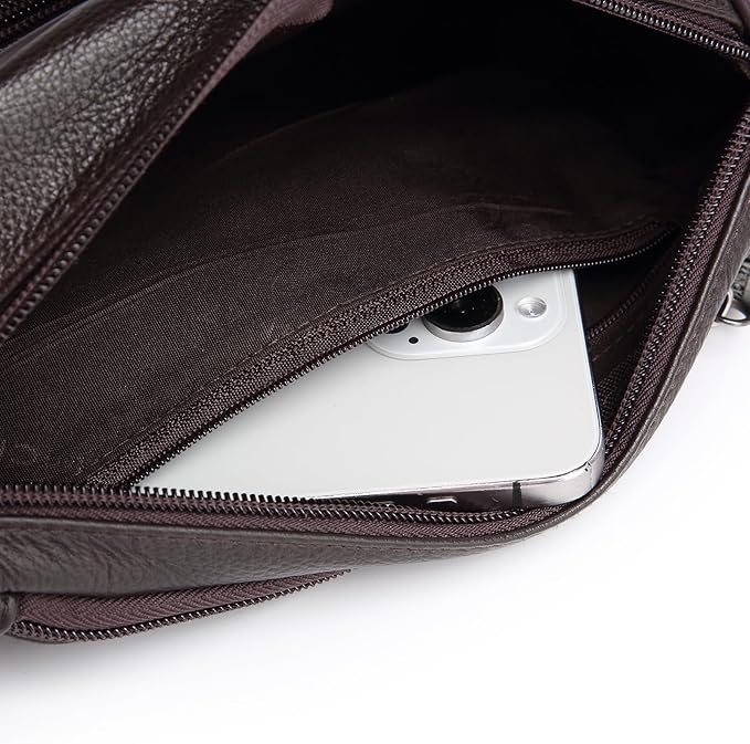 Genuine Leather Fanny Pack/Waist Bag/Organizer with Adjustable Belt, Multiple Pockets For Men and Women