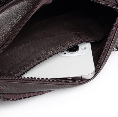 Genuine Leather Fanny Pack/Waist Bag/Organizer with Adjustable Belt, Multiple Pockets For Men and Women