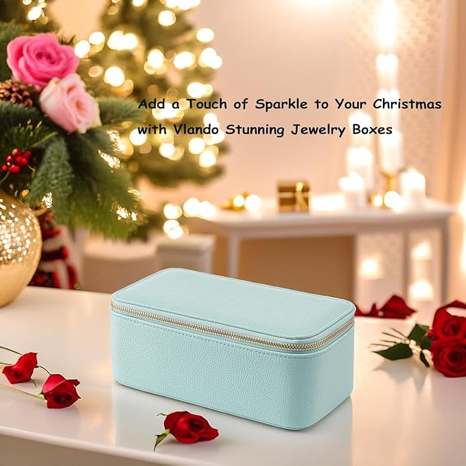 Vlando Travel Jewelry Box Organizer - 12 Small Velvet Zipped Pouches Pockets for Jewelries Necklaces Rings Earrings Sorting Storage, Aqua Blue