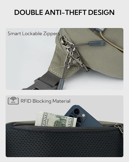 WATERFLY Lightweight Small Fanny Pack: 1.5L Mini Slim Crossbody Waist Belt Hip Bag with RFID Blocking, Anti-Theft & Water Resistant Pouch for Women Men Travel Hiking Running Walking EDC