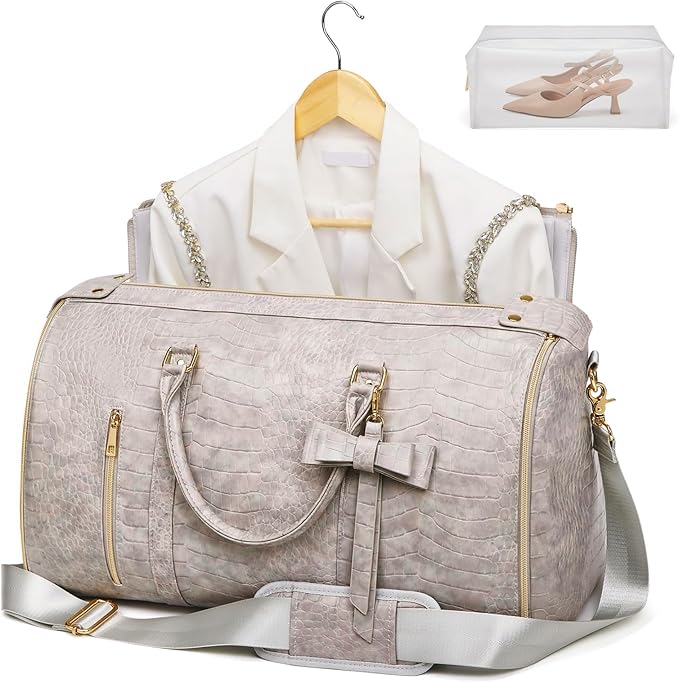 Garment Bags for Travel, Convertible Suit Travel Bag for Women, Stylish Carry On Garment Bag with Toiletry Pocket, Shoulder Strap & Shoes Compartment, 2 in 1 Foldable PU Leather Duffle Bag, Multicolor