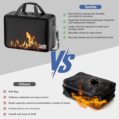 Tamfile Fireproof Document Box with Lock, Hard Case Fireproof Water Resistant File Organizer with 24 Colorful Pockets, Fire Safe Box for Important Documents, Valuables, Laptop, Passports (Black)