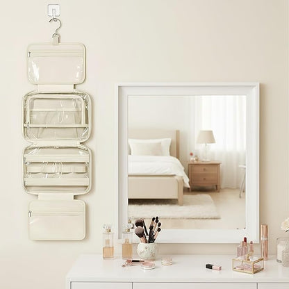 Travel Toiletry Bag for Women,Portable Hanging Travel Bag Cosmetic Jewelry Organizer,Makeup Bag for Toiletries,Full Sized Shampoo,Conditioner,Beige