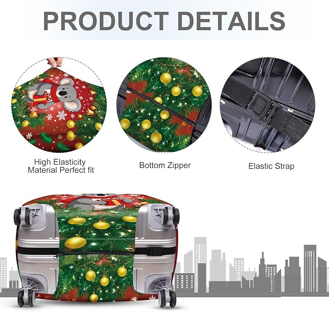 FOREVER QUEEN Christmas Koala Luggage Cover Suitcase Protector Suitcase Cover Anti-Scratch,Stretchable Bag Cover Washable Durable Polyester