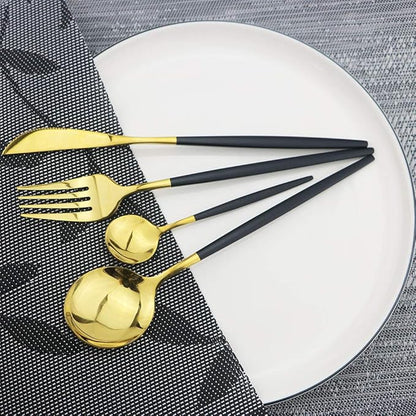 JASHII Black GoldSilverware Set, 20-Piece Stainless Steel Flatware With Satin Finish, Kitchen Utensils, Mirror Polished Tableware Cutlery for Home and Restaurant, Dishwasher Safe