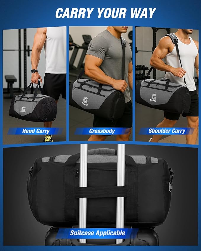 Gonex Gym Duffel Bag with Shoe Compartment Wet Pocket, Large Capacity Sports Duffle Bag for Men Women, Workout & Travel Bag with Multiple Pockets, Black/Gray, Small (30L)