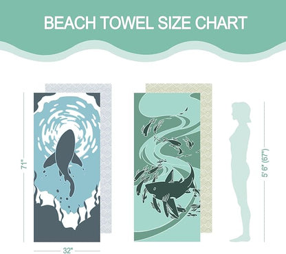 Eunzel 2 Pack Microfiber Beach Towel, Quick Dry Travel Towel Large Sand Free Towel for Beach, Camping, Swim Pool, Gym, Sports& Yoga 71"x32", Shark