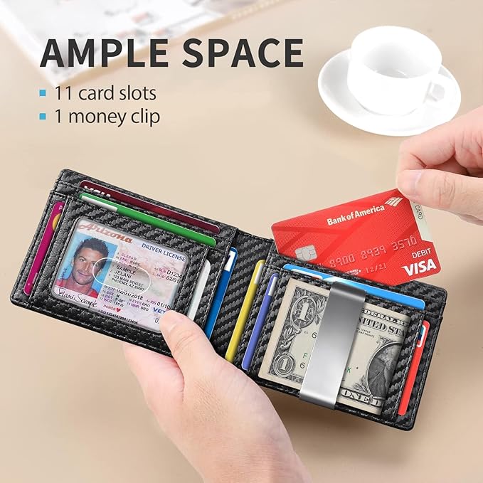 RUNBOX Money Clip Slim Wallets for Men RFID Blocking 11 Card Holder Minimalist Small Leather Bifold Men's Front Pocket Wallet Gift Box