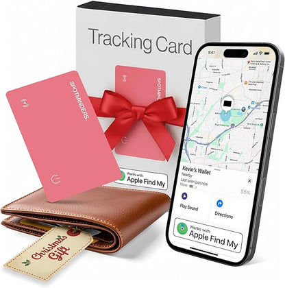 SPOTMINDERS Apple MFi Certified Wallet Tracker for Christmas Stocking Stuffers - Gifts for Women Works With Apple Find My IP68 Rechargeable Slim Tracking Card for iOS - White Elephant Gifts for Adults