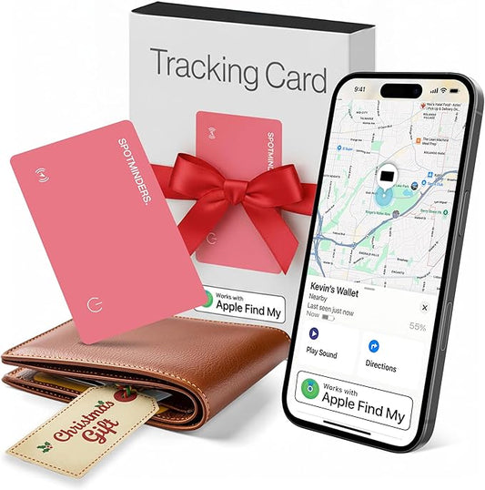 SPOTMINDERS Apple MFi Certified Wallet Tracker for Christmas Stocking Stuffers - Gifts for Women Works With Apple Find My IP68 Rechargeable Slim Tracking Card for iOS - White Elephant Gifts for Adults
