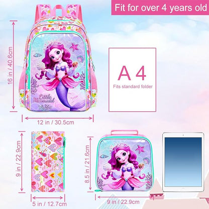 WZLVO 3PCS Kids Backpack for Girls, Unicorn Dinosaur Animal Prechool Elementary Kindergarten School Bookbag with Lunch Box