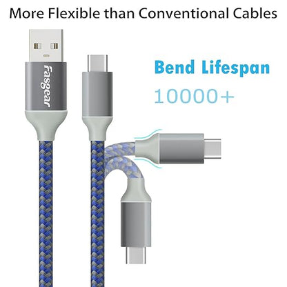 Fasgear USB C to USB A Cables 3 Pack 10ft Long 3A Fast Charging Type C 2.0 Charger Cord Nylon Braided Compatible with Galaxy S20 Note 10 S9 S8 A70 A60 A51/LG V20 G6/Moto G/PS 5 (Blue Purple Pink)