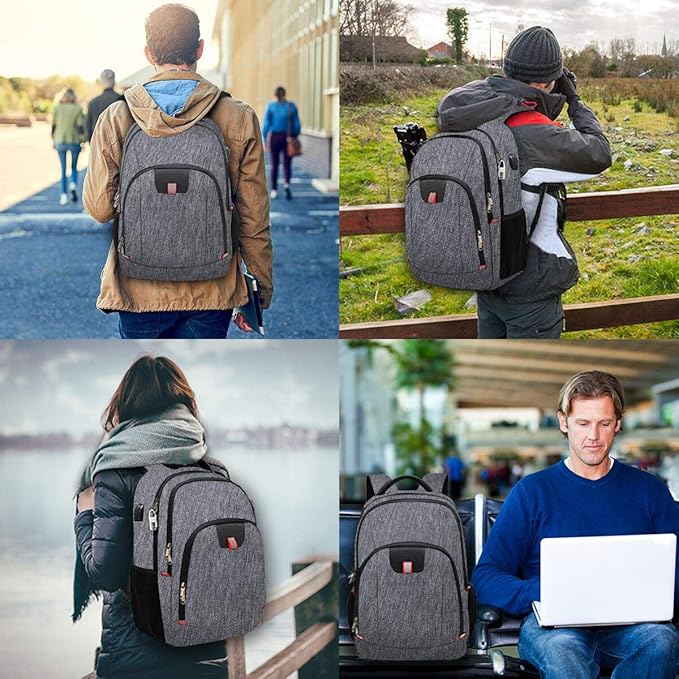 Della Gao Laptop Backpack for Men, Large Anti-Theft Business Travel Backpack with USB Charging Port, Water Resistant College School Computer Bag for Men/Women for 17 Inch Laptop and Notebook