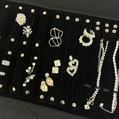 UnionPlus Velvet Jewelry Case Roll Bag for Necklace Bracelet Earrings Rings Multi-compartments, Great Jewelry Organizer for Travel, Black