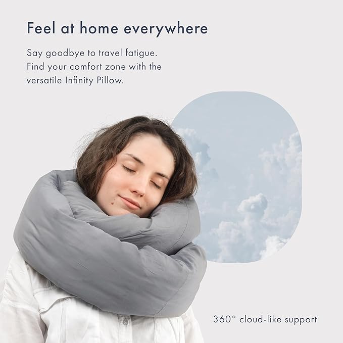 Huzi Infinity Pillow - Home Travel Soft Neck Scarf Support Sleep (Grey)