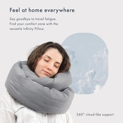 Huzi Infinity Pillow - Home Travel Soft Neck Scarf Support Sleep (Grey)